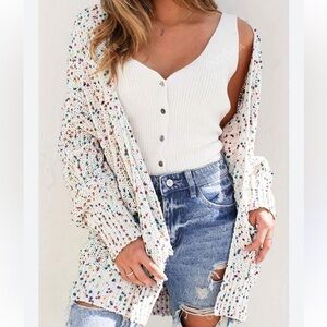 SHEIN Popcorn Confetti Open Knit Cardigan